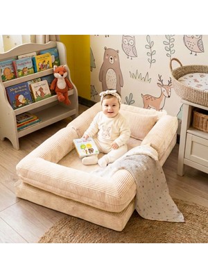MiniWood Montessori Yatak Oyun Alanlı Bebek Yer Yatağı Sünger Çocuk Karyola