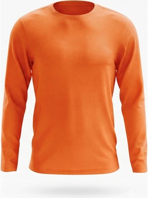 Kiagu T-Shirt Erkek Çocuk Basic Turuncu Tişört Uzun Kollu %100 Pamuk Bisiklet Yaka Baskısız Tshirt Turuncu