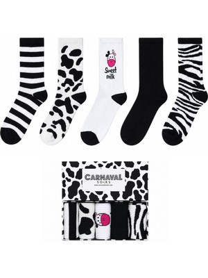Carnaval Socks İnek Desenli 5'li Kutulu Tenis Çorap Seti – Siyah Beyaz Zebra