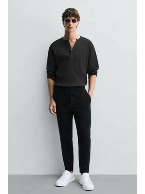 Madmext Siyah Jogger Pantolon Erkek Dar Paça Düz Desenli %100 Polyester Model 4242