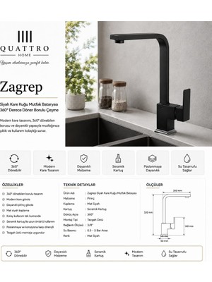 Quattro Home Zagrep Siyah Evye Bataryası