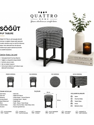 Quattro Home Söğüt Kazayağı Desenli Ahşap Ayaklı Puf Tabure