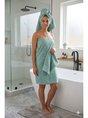 Neşe Home Collection Neşe Home Robin 3’lü Banyo Havlu Seti Yeşil – %100 Pamuklu, Yumuşak ve Emici
