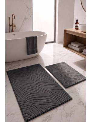 Neşe Home Collection Lanya Banyo Paspas Seti Koyu Gri