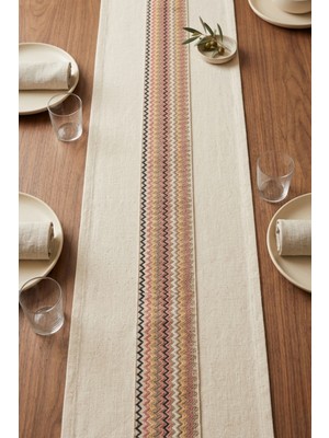 Dokuvia Renkli Zikzak Şerit Desenli Dekoratif Pamuk Runner Masa Örtüsü 40X130 cm