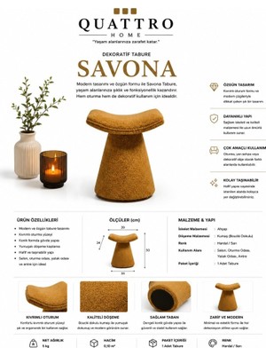 Quattro Home Savona Bouclé Kumaş Kaplı Dekoratif Tabure – Hardal