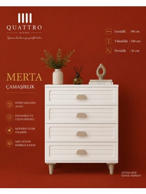 Quattro Home Merta Çamaşırlık 4 Çekmeceli Mdf Gövdeli Membran Kapaklı