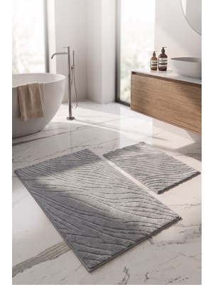 Neşe Home Collection Lanya Banyo Paspas Seti Açık Gri