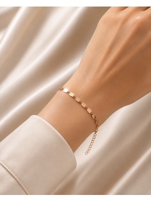 Hotchic Hotchıc 925 Ayar Gümüş Oval Plaka Rose Gold Bileklik