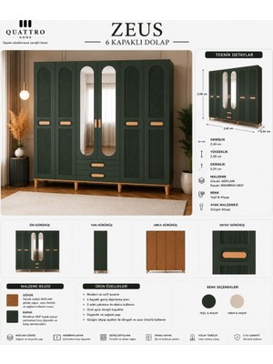 Quattro Home Zeus 6 Kapaklı Aynalı Gardırop