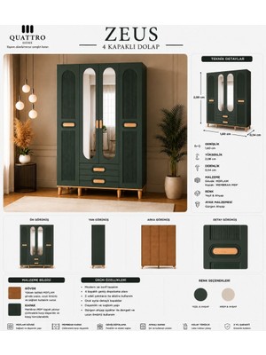 Quattro Home Zeus 4 Kapaklı Aynalı Gardırop