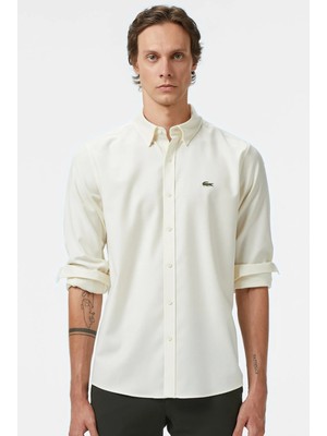 Lacoste Mens Regular Fit Cream Shirt Standart Kesim Erkek Gömlek Krem