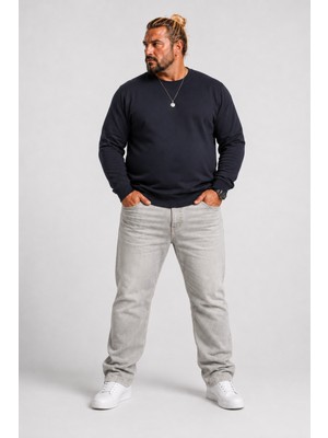 Moc Grande MocGrande Büyük Beden Sıfır Yaka Classic Sweat 23216 LACIVERT