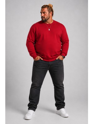 Moc Grande Mocgrande Büyük Beden Sıfır Yaka Classic Sweat 23216 Bordo