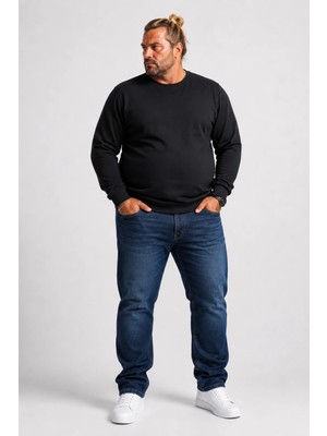 Moc Grande MocGrande Büyük Beden Sıfır Yaka Classic Sweat 23216 SIYAH