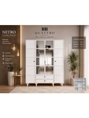 Quattro Home Netro 4 Kapılı Aynalı Dolap