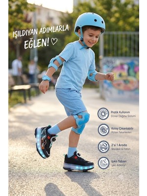 İmershoes Unisex Çocuk Spor Ayakkabı Akıllı Bağcıklı Çıkarılabilen Patenli Işıklı Rahat Sneaker 030