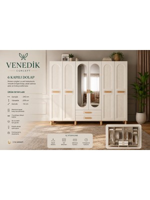 Quattro Home Venedik 6 Kapılı Aynalı Dolap