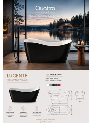 Quattro Home Lucente BT-014 Freestanding Küvet 170X80 cm Siyah Beyaz Akrilik Bağımsız Küvet