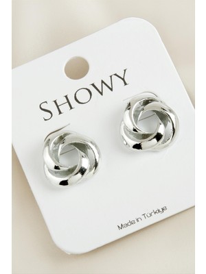 Herbal Accessory 🌟 Oval Çiçek Figürlü Yeni Sezon Gümüş Renk Metal Küpe