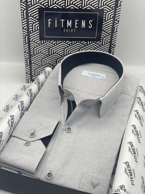 Fitmens Klasik Uzun Kol Keten Cotton Hediye Kutulu Erkek Gömlek FS-001261 - Açık Gri