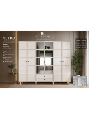 Quattro Home Netro 6 Kapılı Aynalı Dolap