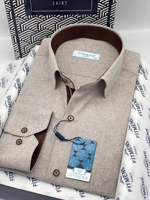 Fitmens Klasik Uzun Kol Keten Cotton Hediye Kutulu Erkek Gömlek FS-001261 - Bej