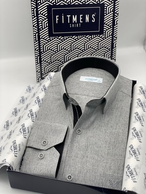 Fitmens Klasik Uzun Kol Keten Cotton Hediye Kutulu Erkek Gömlek FS-001261 - Koyu Gri