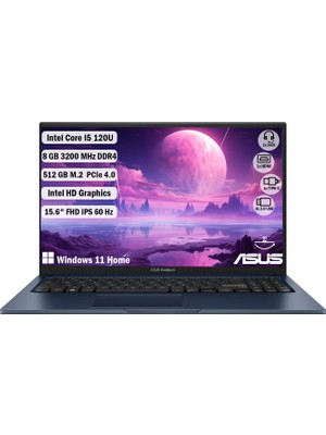 Asus Vivobook 15 X1504VA-BQ3970W Intel Core I5 120U 8 GB 512GB SSD 15.6'' FHD Windows 11 Home