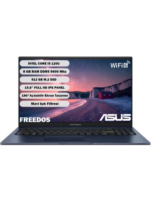 Asus Vivobook 15 Intel Core I5 120U 8gb 512GB SSD Freedos 15.6" Taşınabilir Bilgisayar X1504VA-BQ4101*