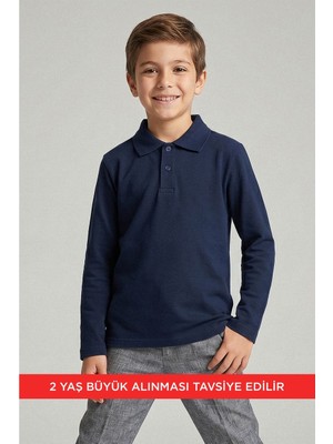 Kinderos Pamuklu Uzun Kollu Polo Yaka Okul Tişört - 26Y 2450