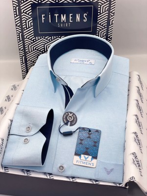 Fitmens Klasik Uzun Kol Keten Cotton Hediye Kutulu Erkek Gömlek FS-001261 - Turkuaz