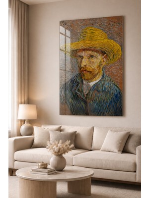 Bu Matbaa Vincent Van Gogh Hasır Şapkalı Otoportre Cam Tablo