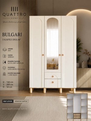 Quattro Home Bulgari 3 Kapılı Aynalı Dolap
