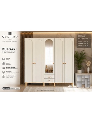 Quattro Home Bulgari 5 Kapılı Aynalı Dolap