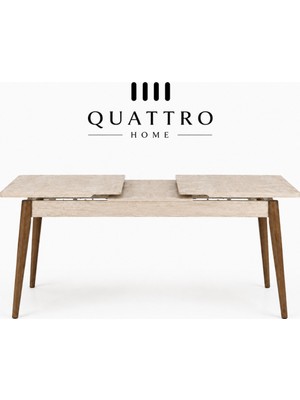 Quattro Home Aurelio Açılır Yemek Masası – Traverten Görünümlü Tabla, Ceviz Ahşap Ayak 110–180 cm