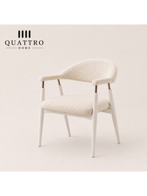 Quattro Home Lunessa Krem Kumaşlı Metal Ayaklı Modern Kollu Yemek Sandalyesi