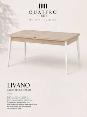 Quattro Home Livano Açılır Yemek Masası Meşe Görünümlü Beyaz Metal Ayaklı 140–180 cm