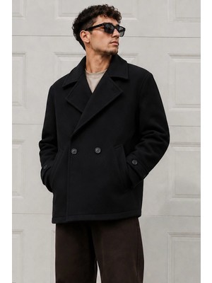 Delpino Erkek Oversize Kruvaze Kaşe Kaban