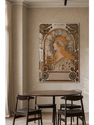 Bu Matbaa Zodiaque La Plume Alphonse Mucha Cam Tablo – Art Nouveau Vintage Kadın Portresi Duvar Dekoru