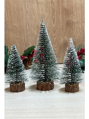 Beysüs 3 Lü Mini Masa Çamı Yeşil Renkli Noel Süsü Parti ve Dekorasyon İçin Özel