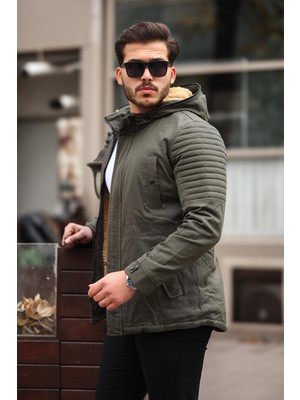 Delpino İçi Kürklü Gabardin Erkek Uzun Mont