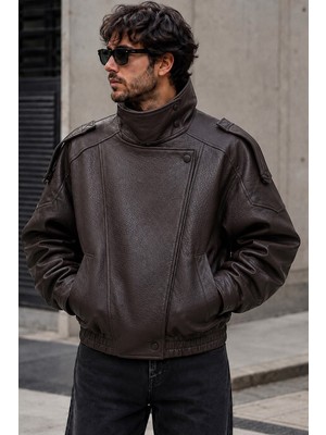 Delpino Oversize Siyah Deri Ceket