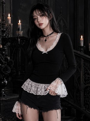 Moonstyle Collection Victorian Gothic Soft Tam Boy Dantel Detaylı Uzun Kol Bluz