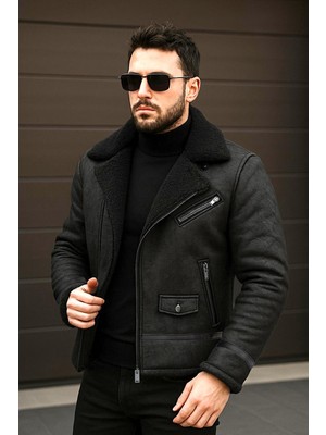 Delpino Erkek Kürklü Süet Deri Mont Ceket