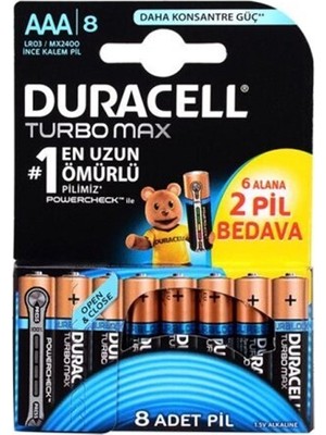 Duracell LR03 MN2400 Aaa 1.5V Ince Kalem Alkalin Pil 8'li Avantaj Paketi