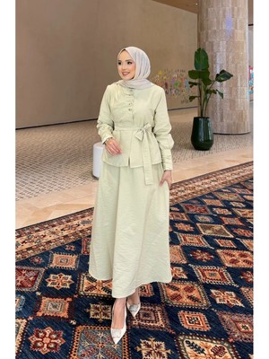 Riella Butik Moré Düğme Detaylı Tesettür Takım
