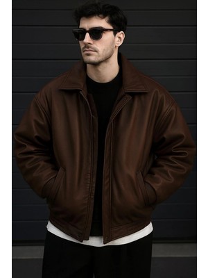 Delpino Oversize Siyah Deri Ceket