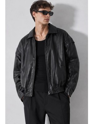 Delpino Oversize Rahat Kalıp Deri Ceket