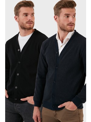 Buratti Pamuklu Regular Fit Düğmeli V Yaka 2'li Paket Hırka Erkek Hırka 456205S2